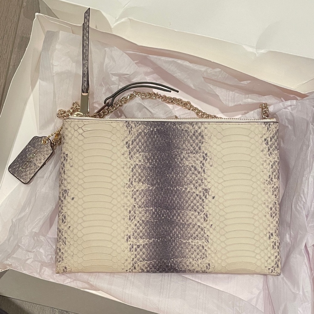 Coach Cream and Gray Snake Print Crossbody Bag